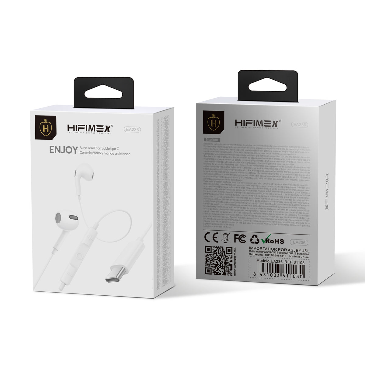 Auriculares ENJOY(EA236) Auriculares con cable Tipo C con micrófono y mando a distanica