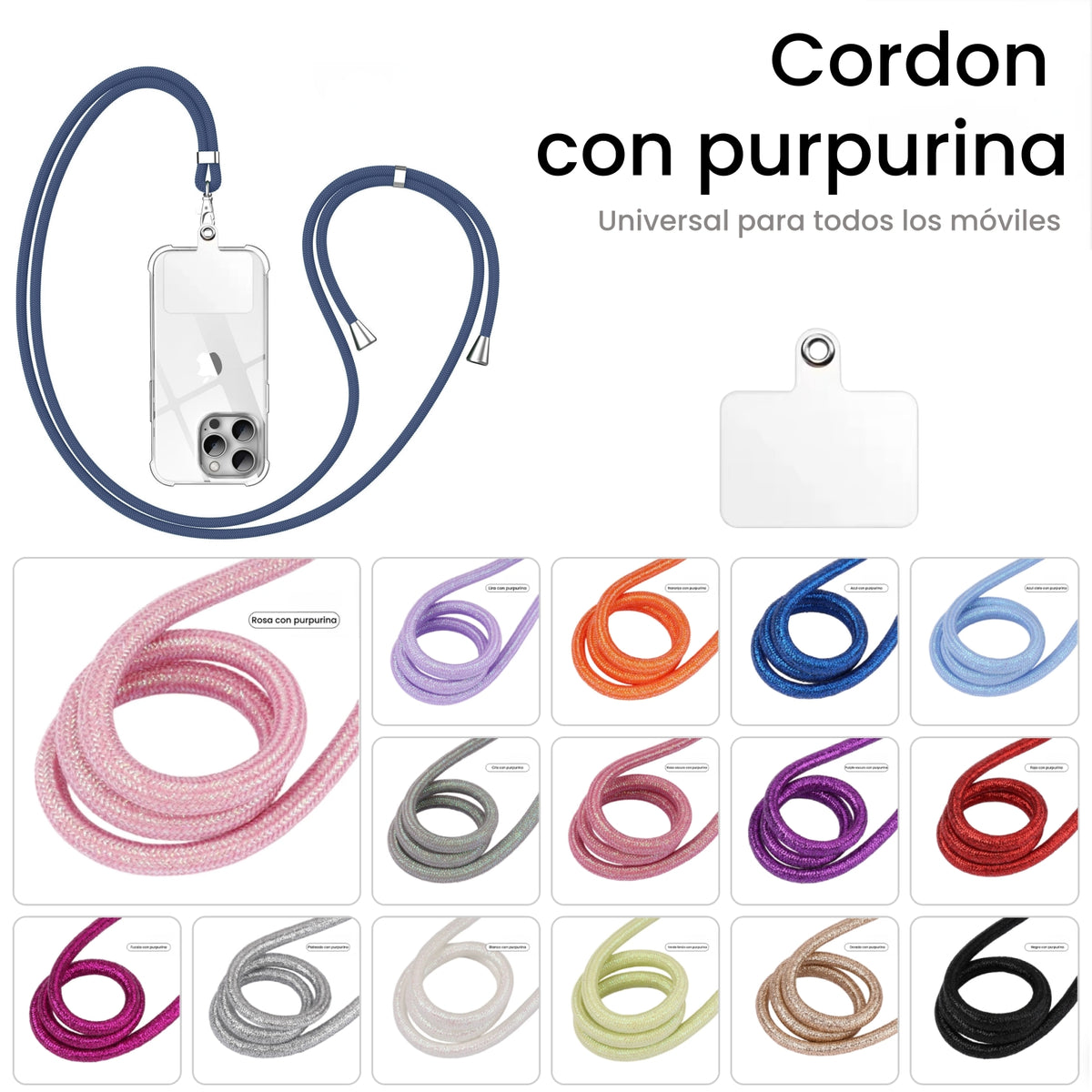 Cordón Universal para Móvil con purpurina