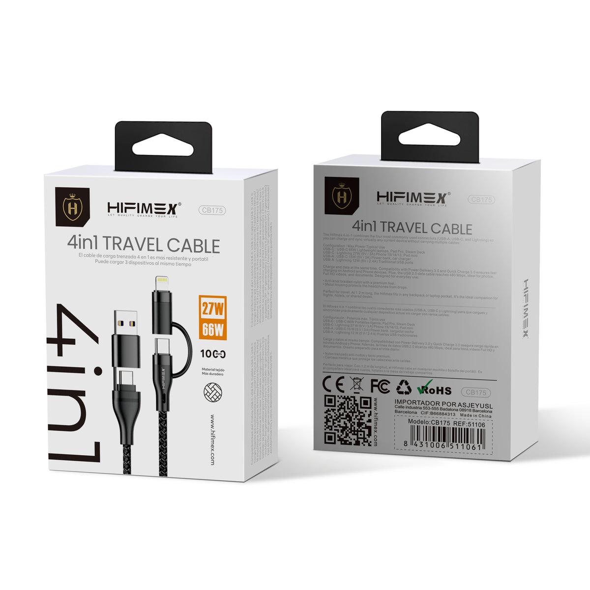 4 in 1 TRAVEL CABLE (CB175)-con caja de embalaje