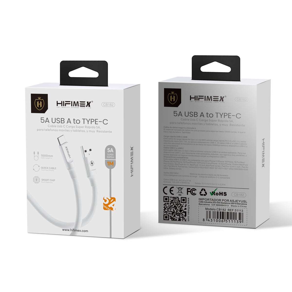 5A Cable USB A to TYPE-C (CB182)-con caja de embalaje