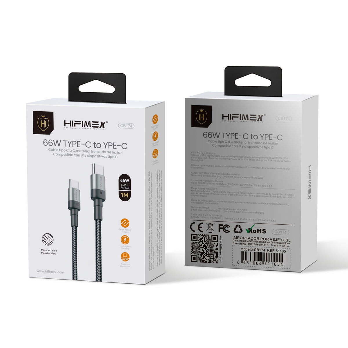 66W  Cable tipo C a C (CB174)-con caja de embalaje