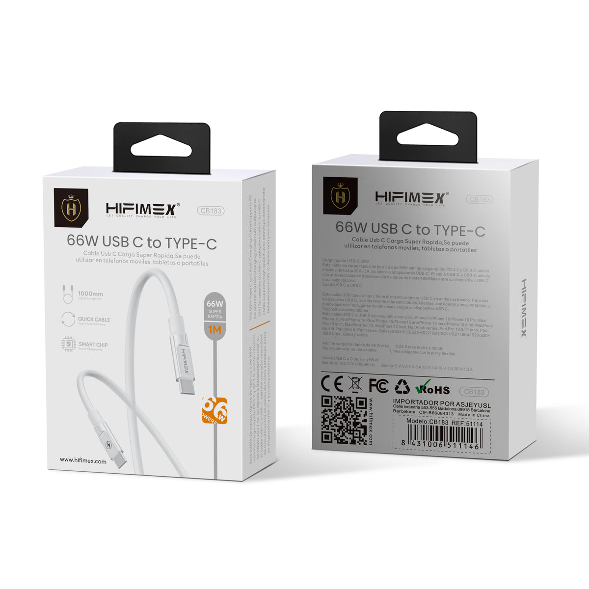 66W Cable USB C to TYPE-C(CB183)-con caja de embalaje