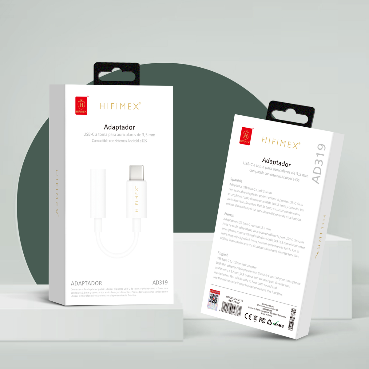 USB-C a toma para auriculares de 3.5mm Compatible con sistemas Android e iOS