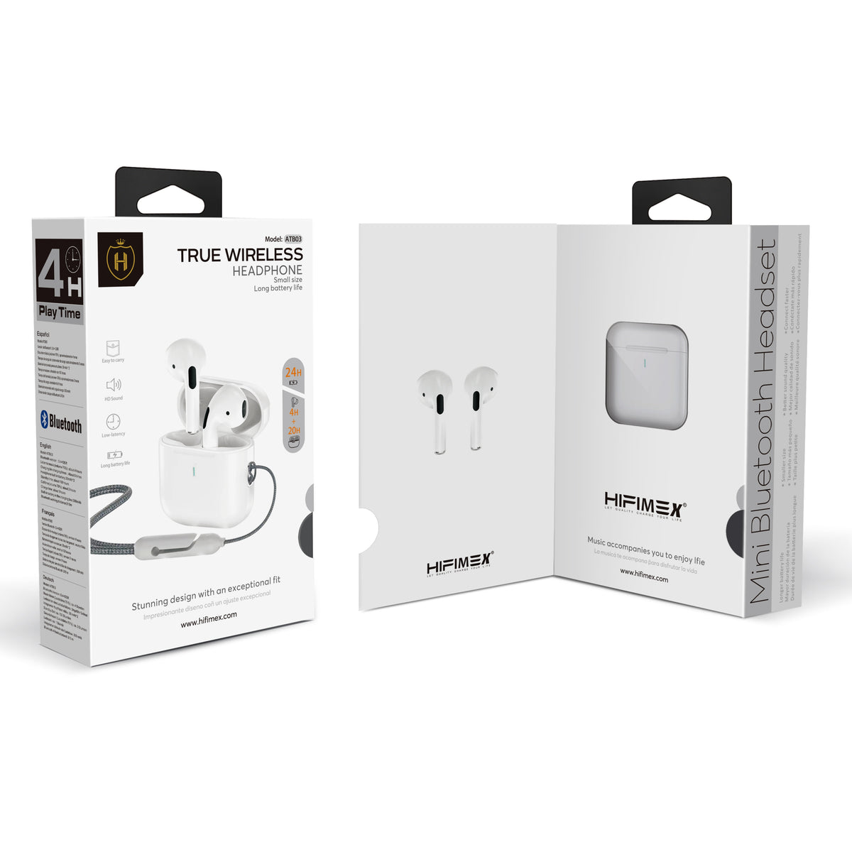 Auriculares (ATB03)
TRUE WIRELESS HEADPHONE small size long battery life