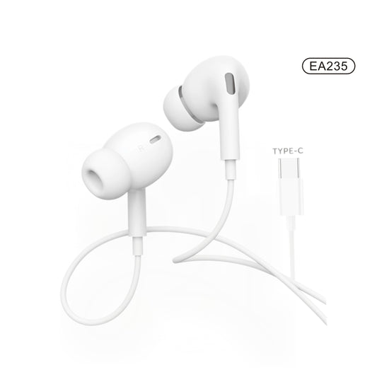 Auriculares BASS con cable Tipo C con micrófono y mando a distanica-blanco-fondo