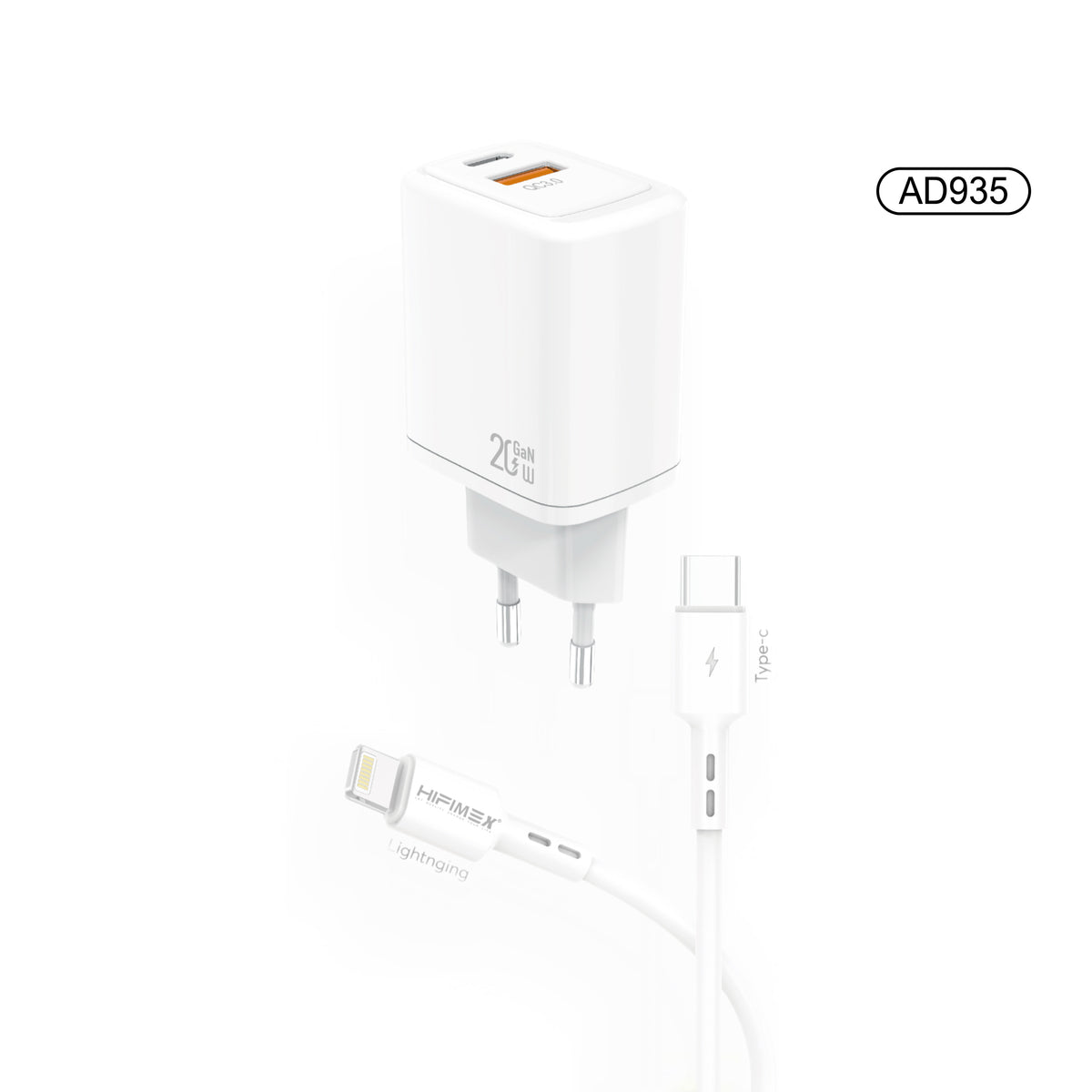 Dual PORT CHARGER KIT USB-C TO Lightning 20W(AD935)hifimex-blanco-fondo
