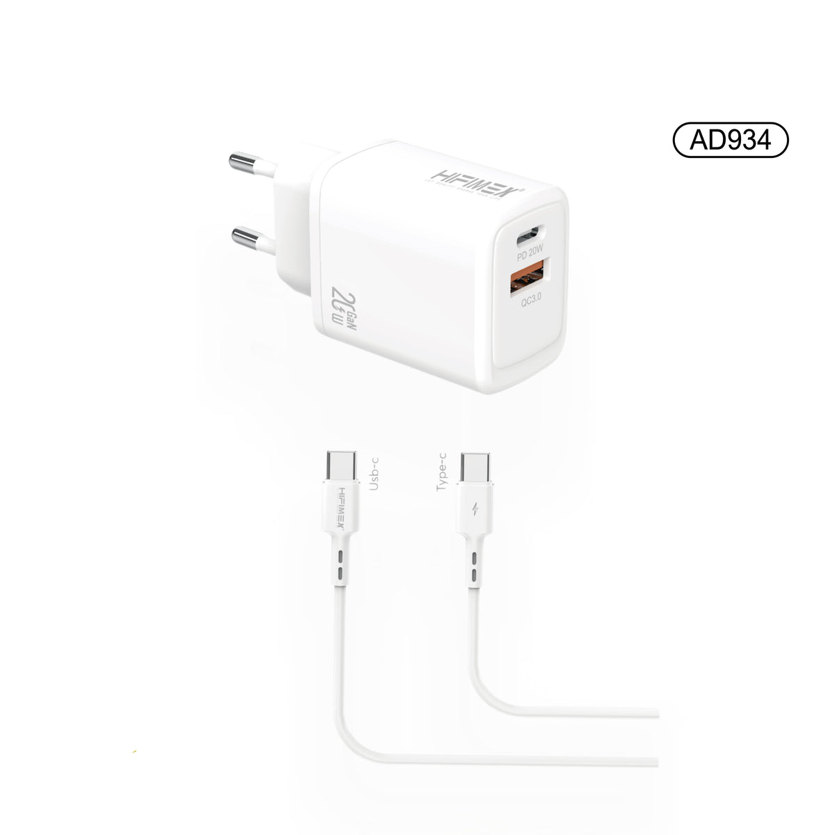 Dual PORT CHARGER KIT USB-C TO TYPE-C 20W(AD934)hifimex-blanco-fondo