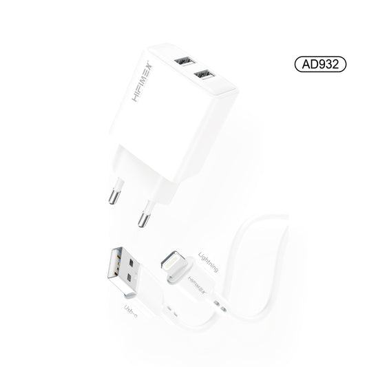 Dual USB CHARGER KIT Lightning 12W(AD932)hifimex-blanco-fondo