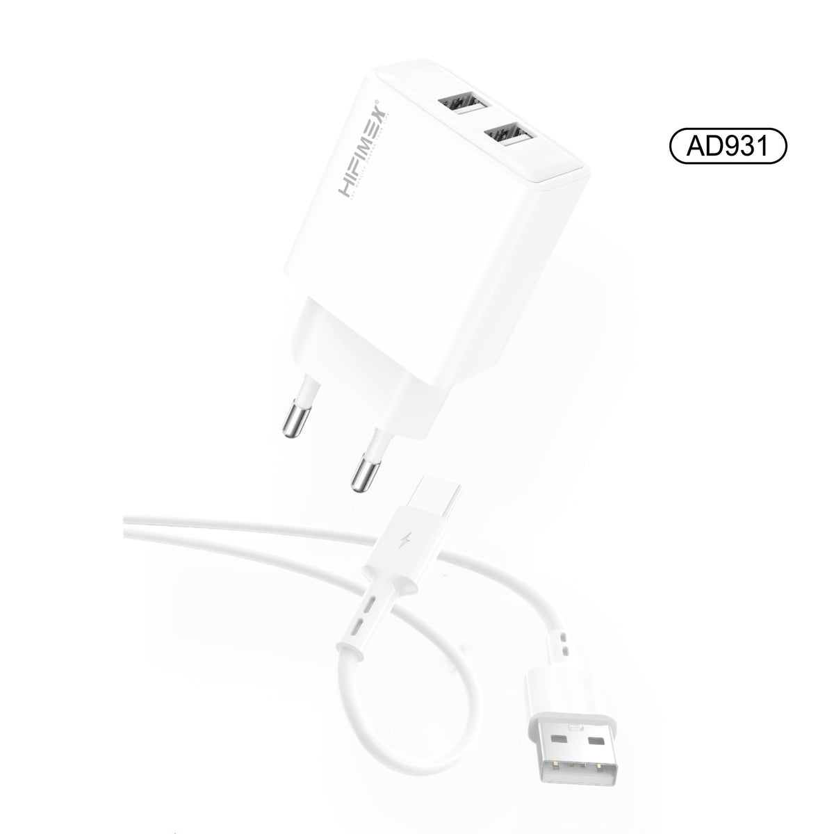 Dual USB CHARGER KIT TYPE-C 2.4A(AD931)hifimex-blanco-fondo