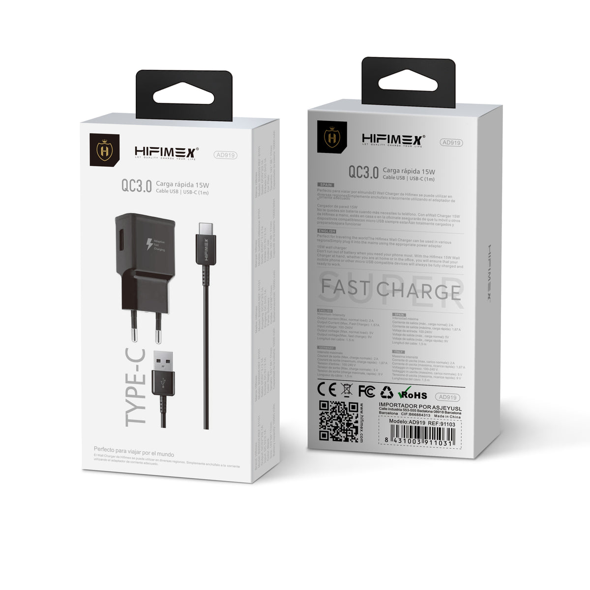 QC3.0 Carga rápida 15W (AD919)hifimex-con caja embalaje