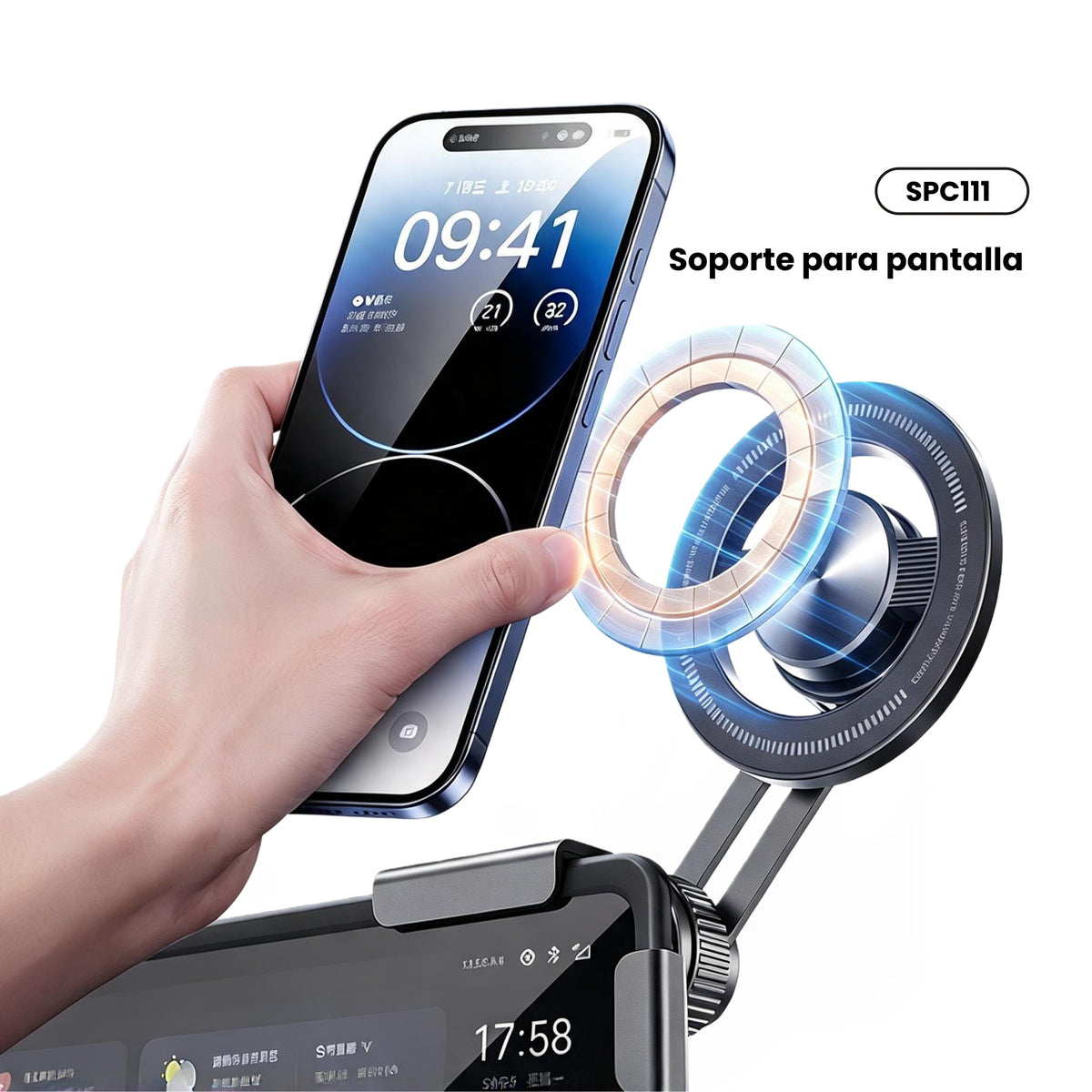 Soporte para pantalla de coche （SPC111) Compatible con pantallas grandes y pequeñas admite la gran mayoría de pantallas del mercado